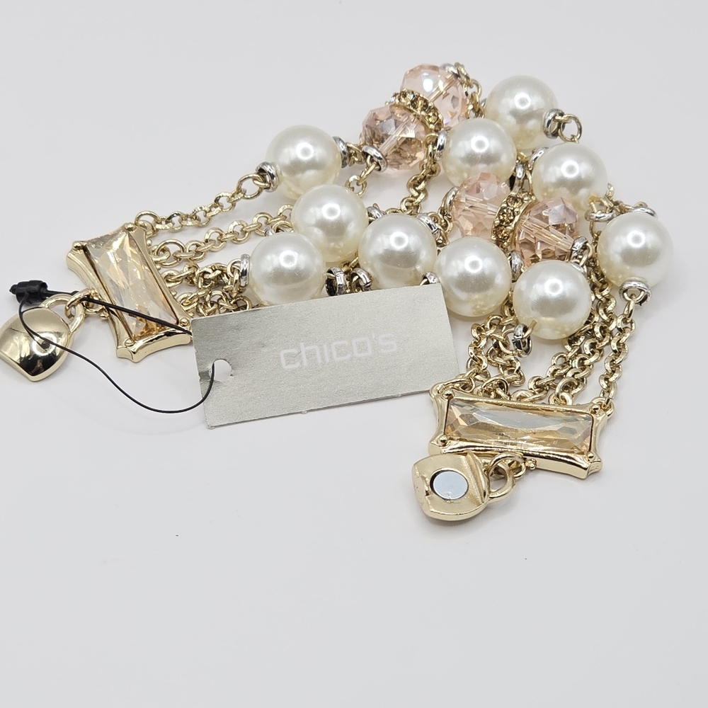 CHICO'S Emma Mag Faux Pearl and Light Pink Glass Bracelet W/ Magnetic Closure‎ - Picture 12 of 13